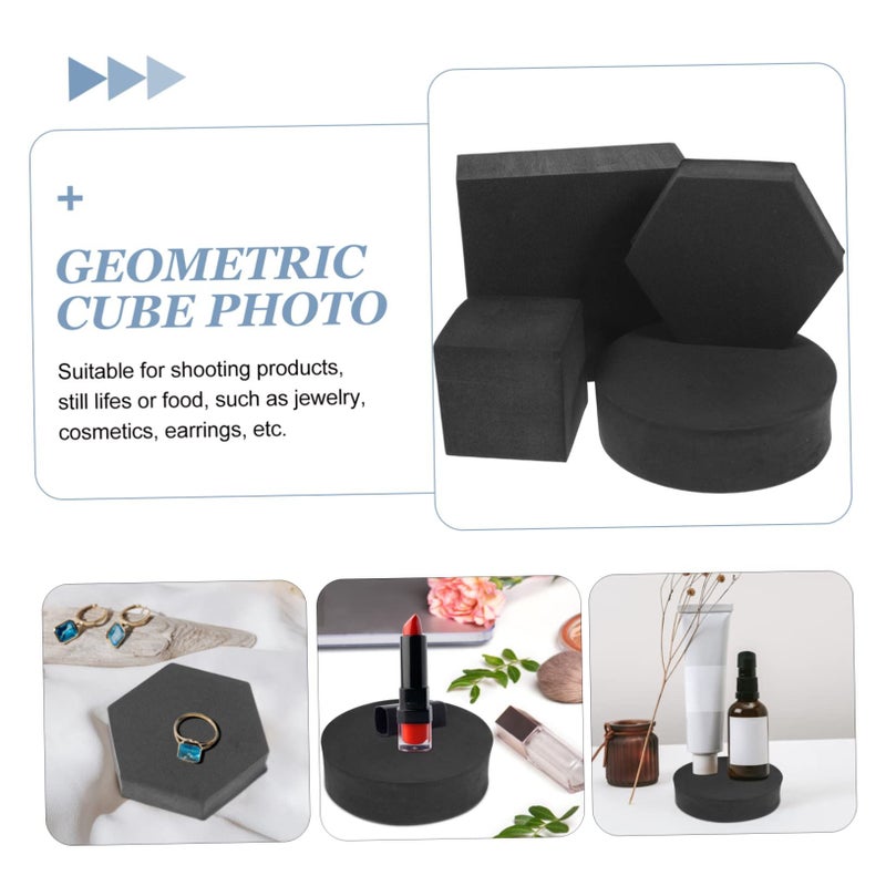 4pcs Geometric Cube Photo Props Black Lightweight Foam Photography Background Decor Portable Design For Jewelry Cosmetics Indoor Outdoor Use - Image 3