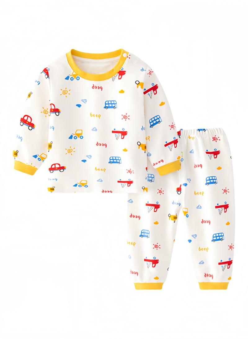 Kids Baby Lounge Set - Cotton Rich Long Sleeve Top & Pants, Soft Knit, 3 Cute Prints, Medium Weight - For 6-36 Months  - Image 2