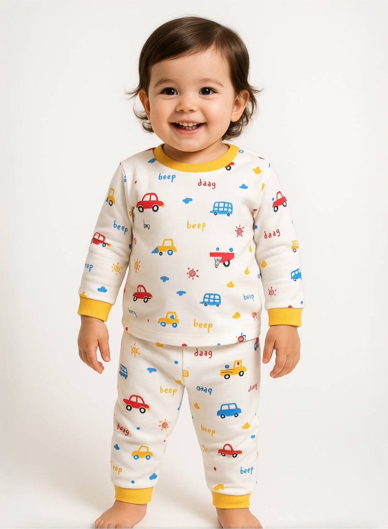 Kids Baby Lounge Set - Cotton Rich Long Sleeve Top & Pants, Soft Knit, 3 Cute Prints, Medium Weight - For 6-36 Months  - Image 1