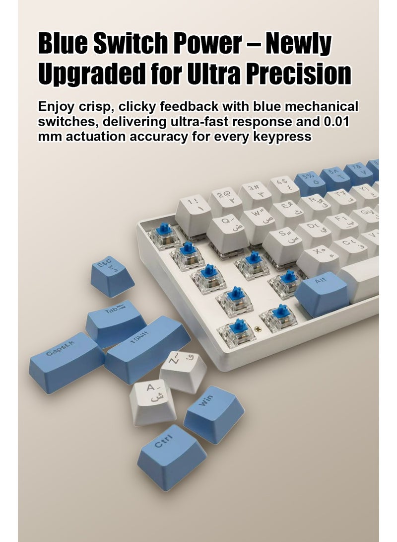 linkship 61 Keys Arabic-English Mechanical Gaming Keyboard, Hot-Swappable Blue Switches, 1000Hz Polling Rate & <1ms Response, RGB Backlit, Ergonomic for Windows/Mac (Blue-White) - Image 3