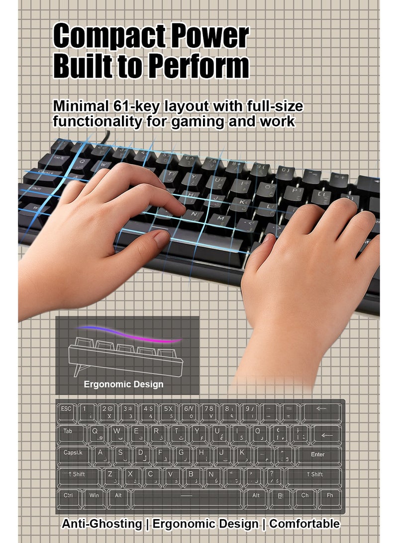 linkship 61 Keys Arabic-English Mechanical Gaming Keyboard, Hot-Swappable Blue Switches, 1000Hz Polling Rate & <1ms Response, RGB Backlit, Ergonomic for Windows/Mac (Blue-White) - Image 5