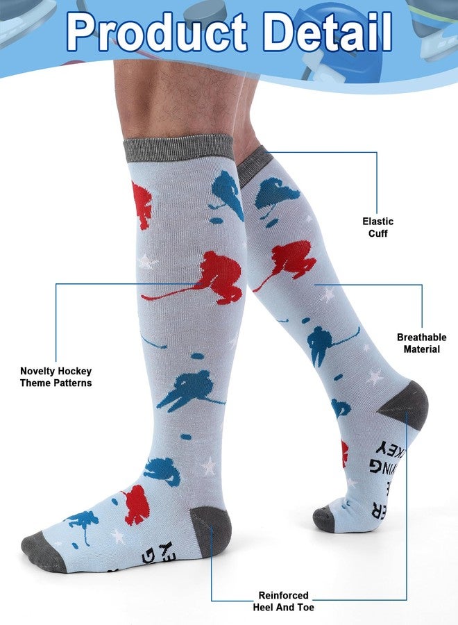 Cutecrop 6 Pairs Funny Knee High Hockey Socks for Men Adult Novelty Cotton Athletic Socks with Ice Hockey Sticks Trophy Protective Gear Patterns Birthday Xmas Holiday Gift for Sports Lovers - Image 4