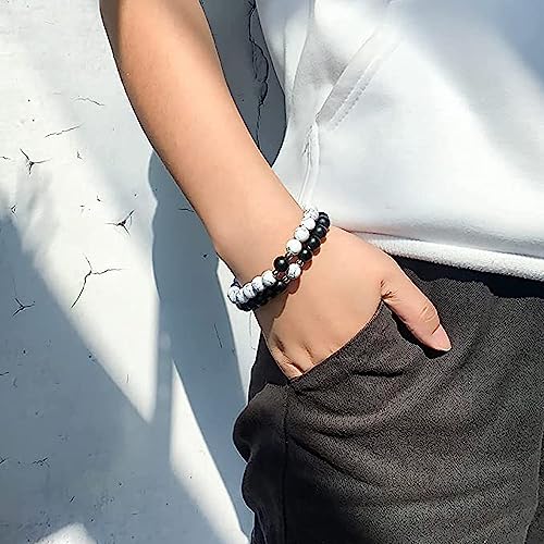 Okos Western Unisex Fashion Jewellery Combo of 2 Black and White Beads Studded Couple Bracelet with Connecting Hearts Charms For Women and Men CO1000455BLK - Image 4