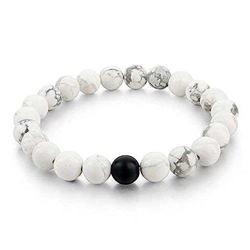 Okos Western Unisex Fashion Jewellery Combo of 2 Black and White Beads Studded Couple Bracelet with Connecting Hearts Charms For Women and Men CO1000455BLK - Image 2