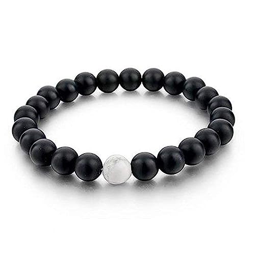 Okos Western Unisex Fashion Jewellery Combo of 2 Black and White Beads Studded Couple Bracelet with Connecting Hearts Charms For Women and Men CO1000455BLK - Image 3