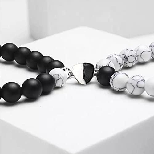 Okos Western Unisex Fashion Jewellery Combo of 2 Black and White Beads Studded Couple Bracelet with Connecting Hearts Charms For Women and Men CO1000455BLK - Image 5