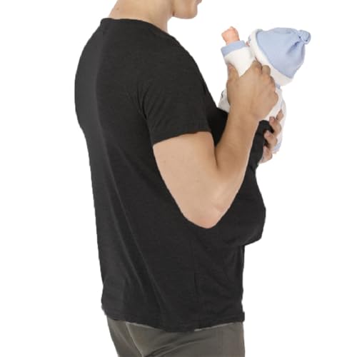 amropi Men's Baby Carrier Soothe V Neck Short Sleeve Kangaroo T Shirt (Black,XXL) - Image 3