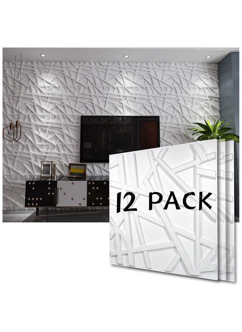 Generic Decorative 3D Wall Panels in Diamond Design, 3D Wall Panels, PVC 3D Wall Panel Diamond, 3D Textured Wall Panels, for Interior Wall Decor, 50 * 50cm Matt, 12Pack (Stripe, White)  - Image 1