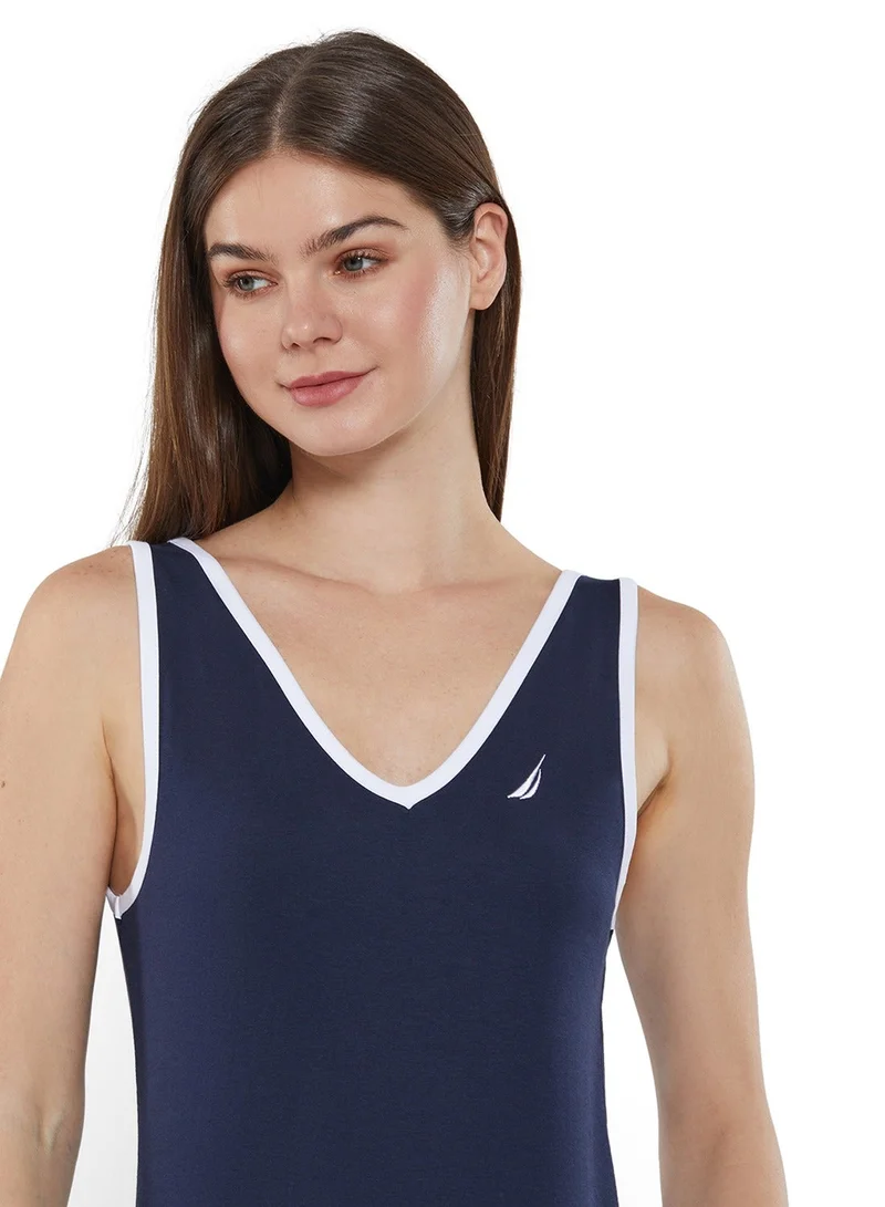NAUTICA  Sleeveless Regular Fit Cotton Blend Logo V-Neck T-shirt for Women | Best Price UAE