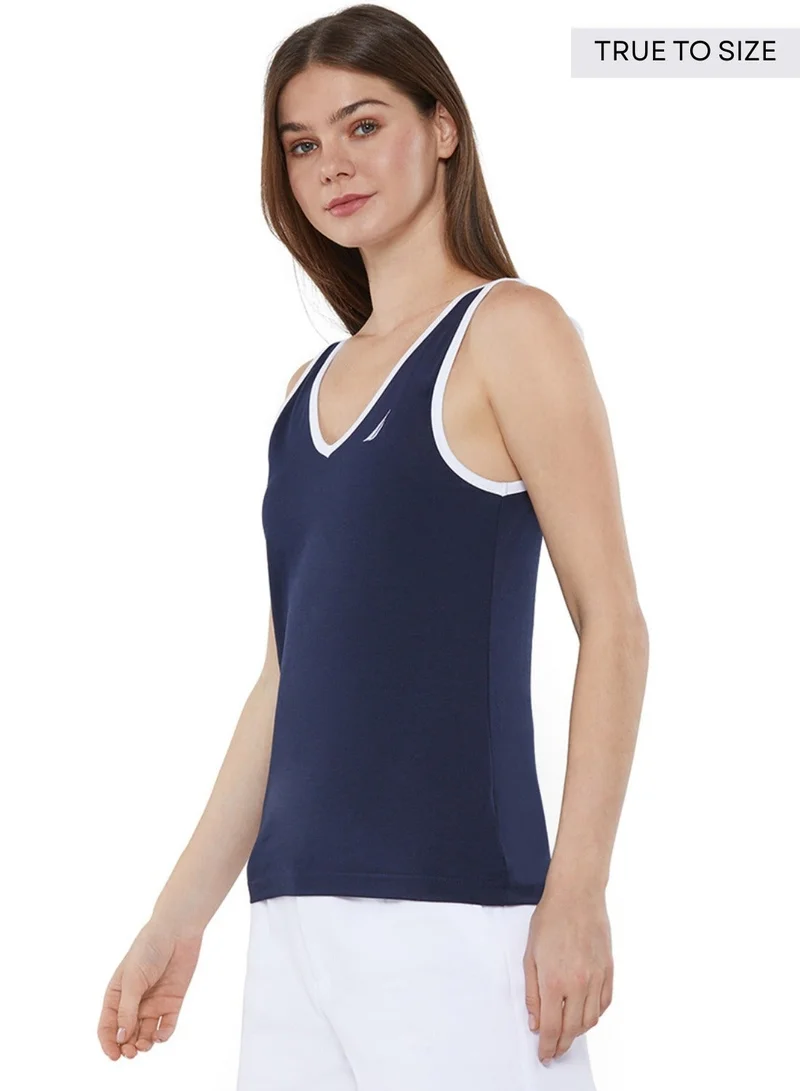 نوتيكا تيشيرت قطن بقصة عادية وياقة على شكل حرف  وشعار