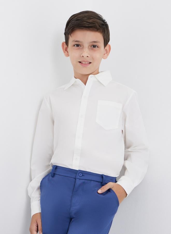 Styli Boys School Uniform White Long Sleeves Shirt with Pocket - Image 1