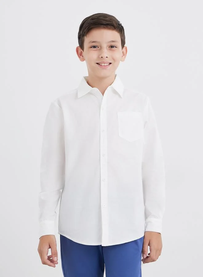 ستايلي قميص أبيض بأكمام طويلة وجيب للأولاد من Styli Boys