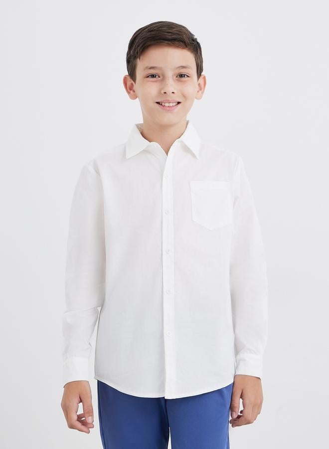 Styli Boys School Uniform White Long Sleeves Shirt With Pocket - Image 1