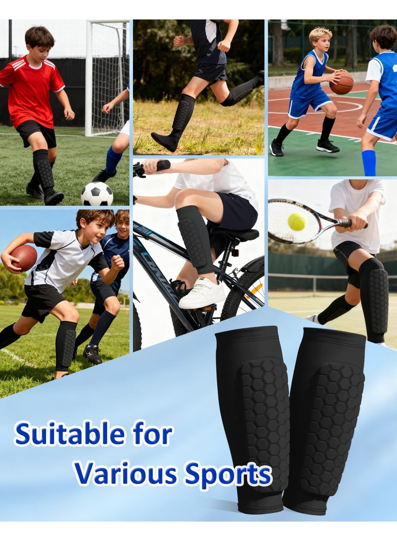 1 Pair Football Shin Guards, Breathable Honeycomb Pads, Lightweight Impact Protection, Non-Slip Calf Compression Sleeves for Boys and Girls, Football Rugby Basketball Sports (S Black) - Image 5