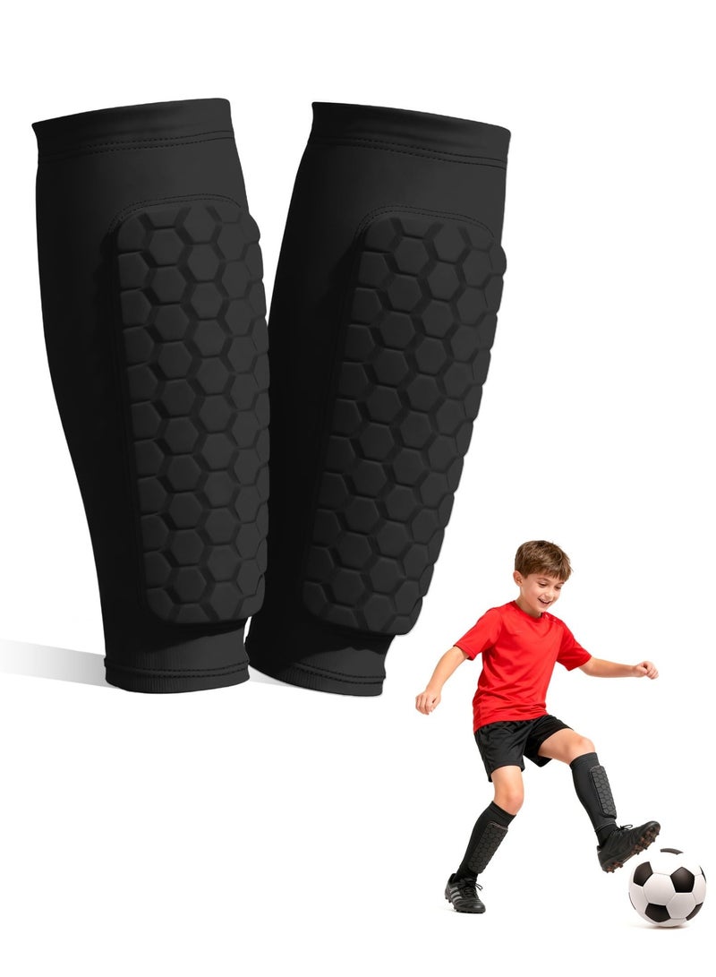 1 Pair Football Shin Guards, Breathable Honeycomb Pads, Lightweight Impact Protection, Non-Slip Calf Compression Sleeves for Boys and Girls, Football Rugby Basketball Sports (S Black) - Image 1