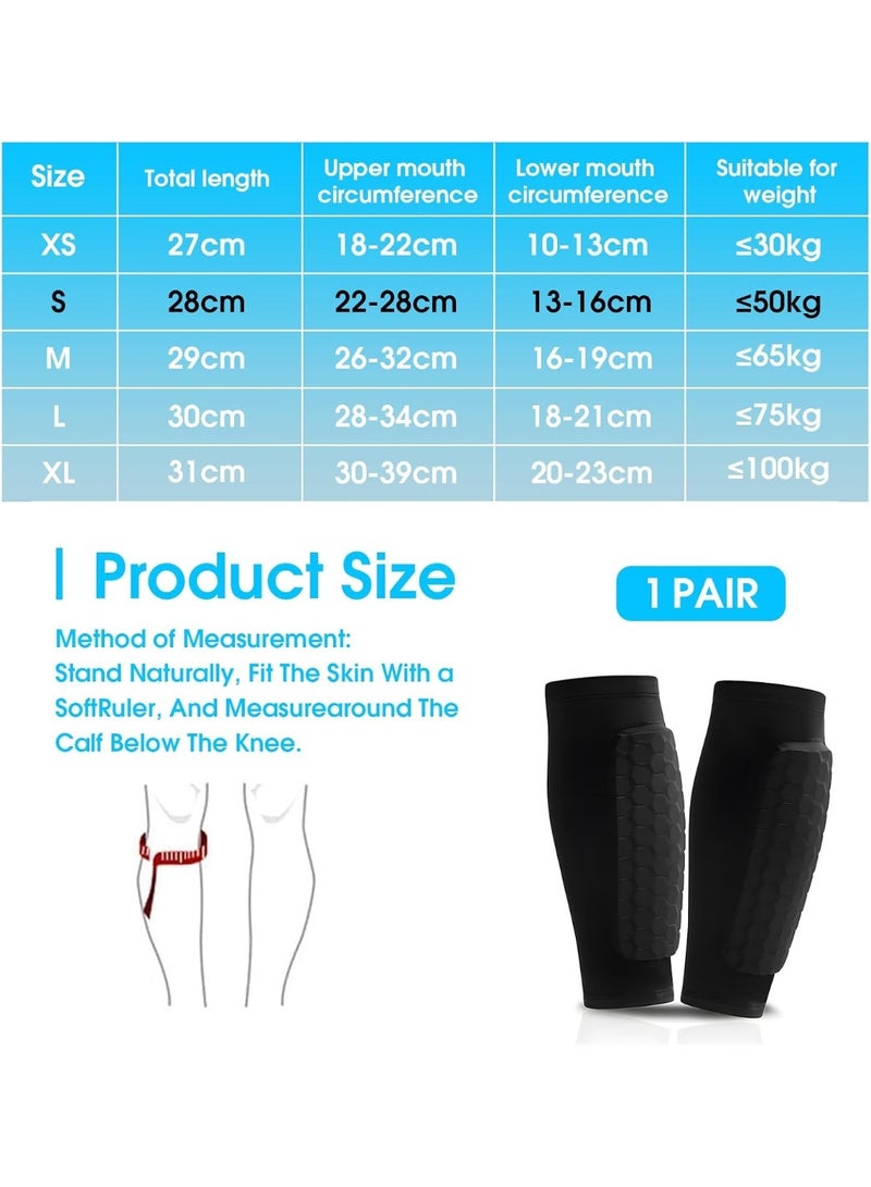 1 Pair Football Shin Guards, Breathable Honeycomb Pads, Lightweight Impact Protection, Non-Slip Calf Compression Sleeves for Boys and Girls, Football Rugby Basketball Sports (S Black) - Image 2