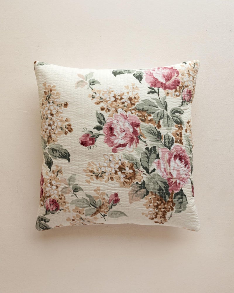 Clasiko Premium Cotton Decorative Quilted Cushion Covers for Sofa Living Room ; Set of 5; 18x18 Inches; Floral Dream - Image 2