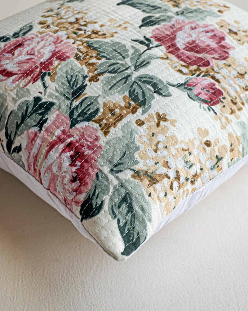 Clasiko Premium Cotton Decorative Quilted Cushion Covers for Sofa Living Room ; Set of 5; 18x18 Inches; Floral Dream - Image 3