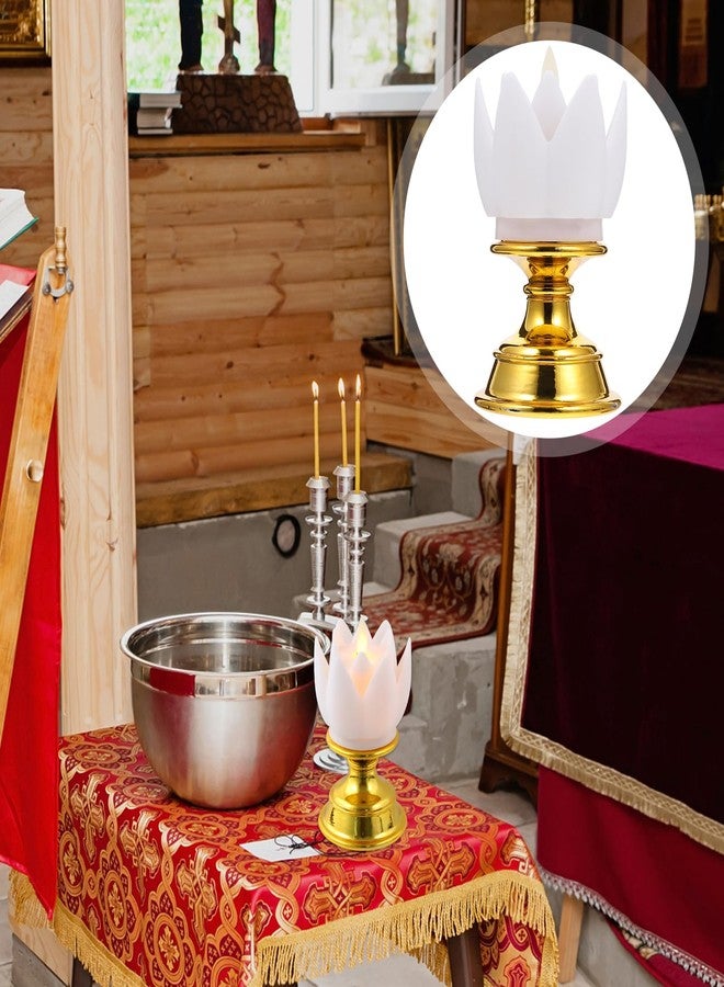 جارنيك مصباحان LED على شكل زهرة اللوتس من جارنيك - مصباح مذبح بوذي - مصباح زيت صناعي LED أبيض نقي - شموع LED عتيقة للمناسبات البوذية - Image 4