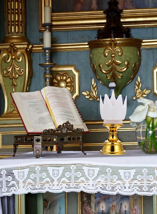 جارنيك مصباحان LED على شكل زهرة اللوتس من جارنيك - مصباح مذبح بوذي - مصباح زيت صناعي LED أبيض نقي - شموع LED عتيقة للمناسبات البوذية - Image 2