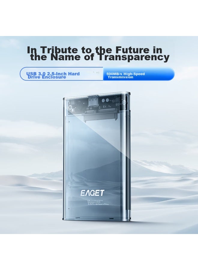 EAGET Yijie 2.5-inch Hard Drive Enclosure, Sata Interface, Type-c High-speed Transfer, Usb 3.0, For Laptops, Mechanical And Solid State Drives, External, Fully Transparent Hard Drive Case, 6gbps - Image 5