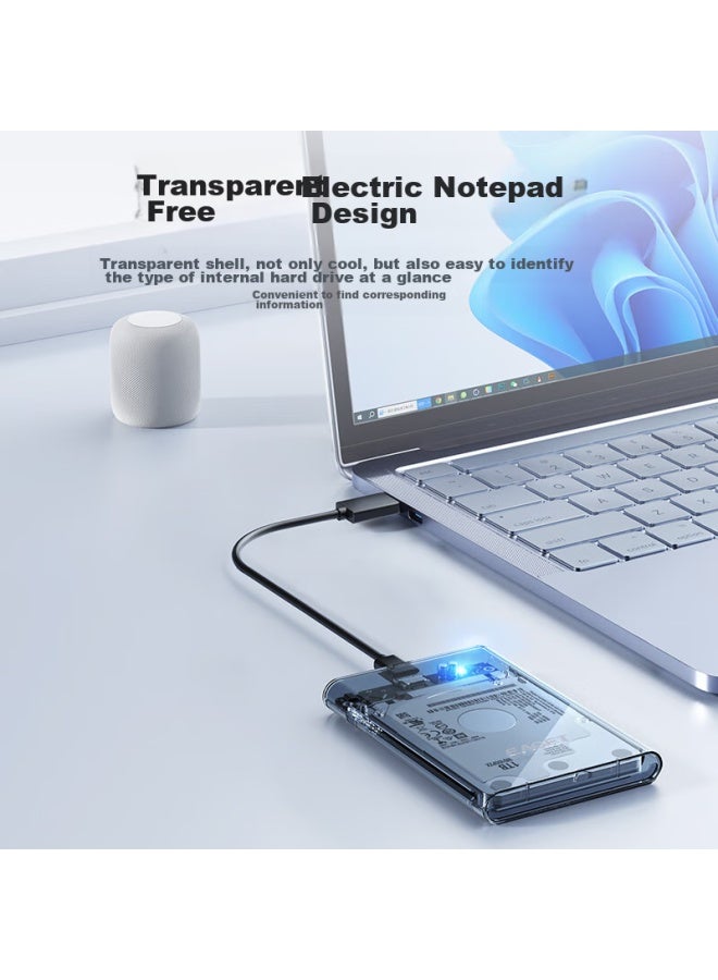 EAGET Yijie 2.5-inch Hard Drive Enclosure, Sata Interface, Type-c High-speed Transfer, Usb 3.0, For Laptops, Mechanical And Solid State Drives, External, Fully Transparent Hard Drive Case, 6gbps - Image 3