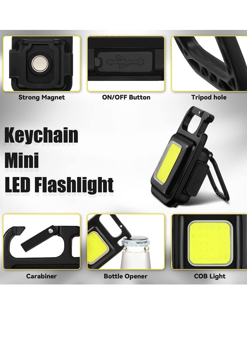 Generic - 6 Pack Pocket Keychain LED Flashlight Cob Rechargeable Mini Flashlight 500 Lumens 4 Light Modes Portable Flashlight with Magnetic Base Folding Bracket Bottle Opener for Camping Fishing Walking - Image 1