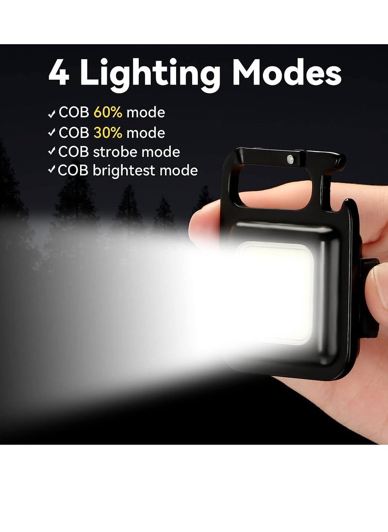 Generic - 6 Pack Pocket Keychain LED Flashlight Cob Rechargeable Mini Flashlight 500 Lumens 4 Light Modes Portable Flashlight with Magnetic Base Folding Bracket Bottle Opener for Camping Fishing Walking - Image 1