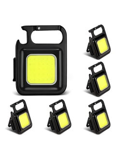 6 Pack Pocket Keychain LED Flashlight Cob Rechargeable Mini Flashlight 500 Lumens 4 Light Modes Portable Flashlight with Magnetic Base Folding Bracket Bottle Opener for Camping Fishing Walking