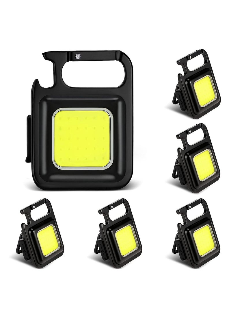 Generic - 6 Pack Pocket Keychain LED Flashlight Cob Rechargeable Mini Flashlight 500 Lumens 4 Light Modes Portable Flashlight with Magnetic Base Folding Bracket Bottle Opener for Camping Fishing Walking - Image 1