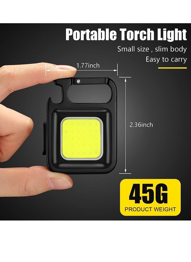 Generic - 6 Pack Pocket Keychain LED Flashlight Cob Rechargeable Mini Flashlight 500 Lumens 4 Light Modes Portable Flashlight with Magnetic Base Folding Bracket Bottle Opener for Camping Fishing Walking - Image 1