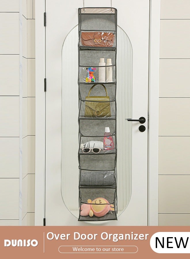 DUNISO Over The Door Organizer Storage,Hanging Door Organizer with 6 Large Pockets, Foldable Hanging Closet Storage with 2 Metal Hooks, Hanging Storage Organizer with Clear Window for Kids Toys, Shoes, Diapers  - Image 1