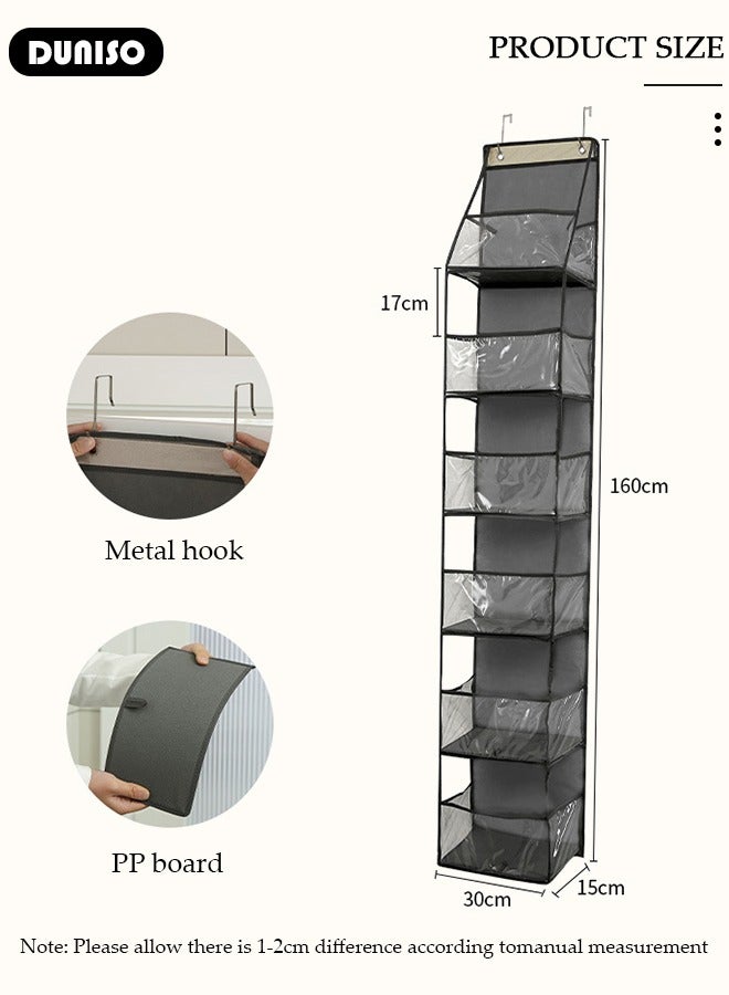 DUNISO Over The Door Organizer Storage,Hanging Door Organizer with 6 Large Pockets, Foldable Hanging Closet Storage with 2 Metal Hooks, Hanging Storage Organizer with Clear Window for Kids Toys, Shoes, Diapers  - Image 4