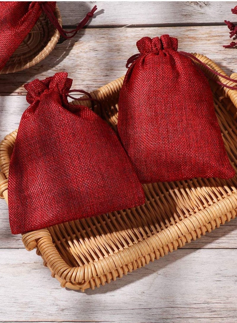 Y&D 25 Pieces Burlap Drawstring Gift Bags Jute Pouch Wedding Favor Bag Advent Calendar Treat Storage Small Present Reusable Candy Goody Wrap Wine Red - Image 4