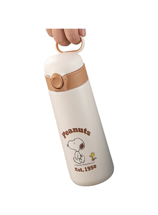 Snoopy Children'S Insulated Cup, 316 Stainless Steel, For Boys And Girls, Elementary School Students, Outdoor Portable Handle Cup, Kindergarten Baby Large Capacity Cup, 500Ml, 7031 Milk White - Image 2