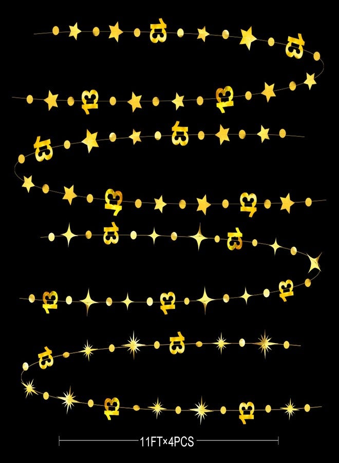 pinkblume Gold 13th Birthday Decorations Number 13 Circle Dot Twinkle Star Garland Metallic Hanging Streamer Bunting Banner Backdrop Girls Boys 13 Years Old Birthday Thirteen Official Teenager Party Supplies - Image 2