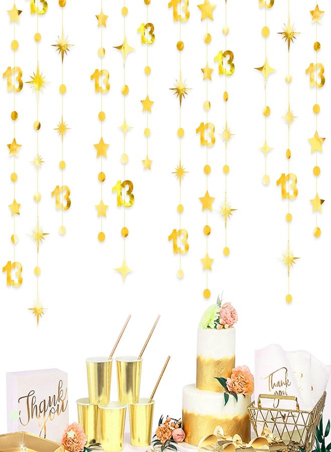 pinkblume Gold 13th Birthday Decorations Number 13 Circle Dot Twinkle Star Garland Metallic Hanging Streamer Bunting Banner Backdrop Girls Boys 13 Years Old Birthday Thirteen Official Teenager Party Supplies - Image 3