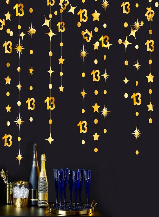 pinkblume Gold 13th Birthday Decorations Number 13 Circle Dot Twinkle Star Garland Metallic Hanging Streamer Bunting Banner Backdrop Girls Boys 13 Years Old Birthday Thirteen Official Teenager Party Supplies - Image 4