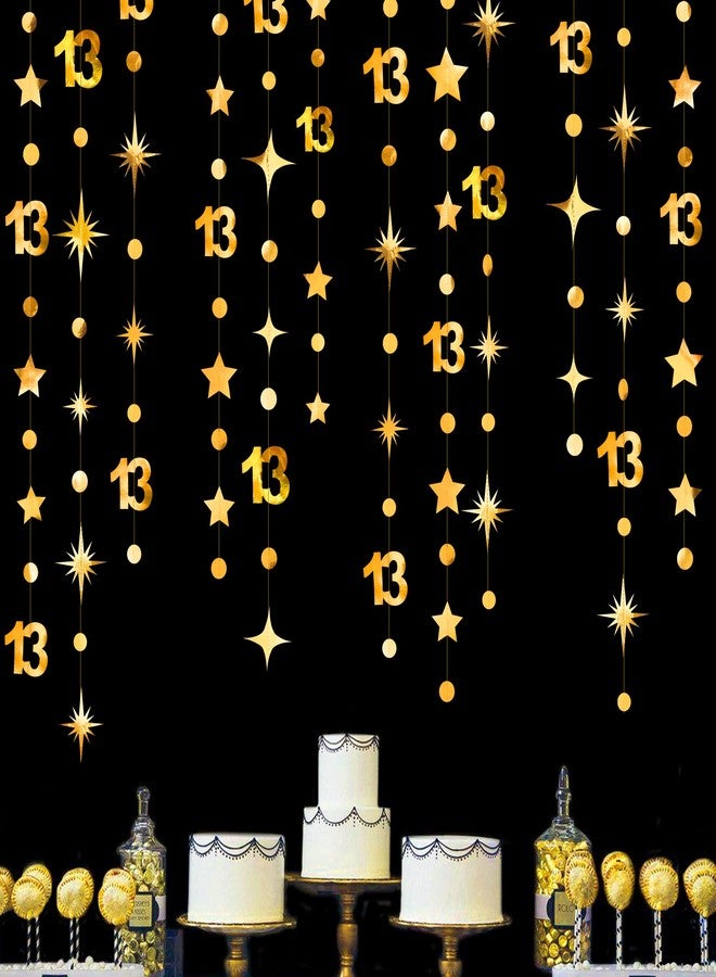 pinkblume Gold 13th Birthday Decorations Number 13 Circle Dot Twinkle Star Garland Metallic Hanging Streamer Bunting Banner Backdrop Girls Boys 13 Years Old Birthday Thirteen Official Teenager Party Supplies - Image 1