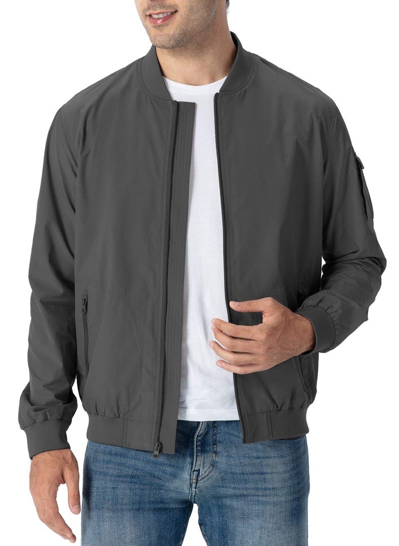 Rdruko Men's Windbreaker Lightweight Softshell Casual Athletic Flight Bomber Jacket(Grey, US XL) - Image 3