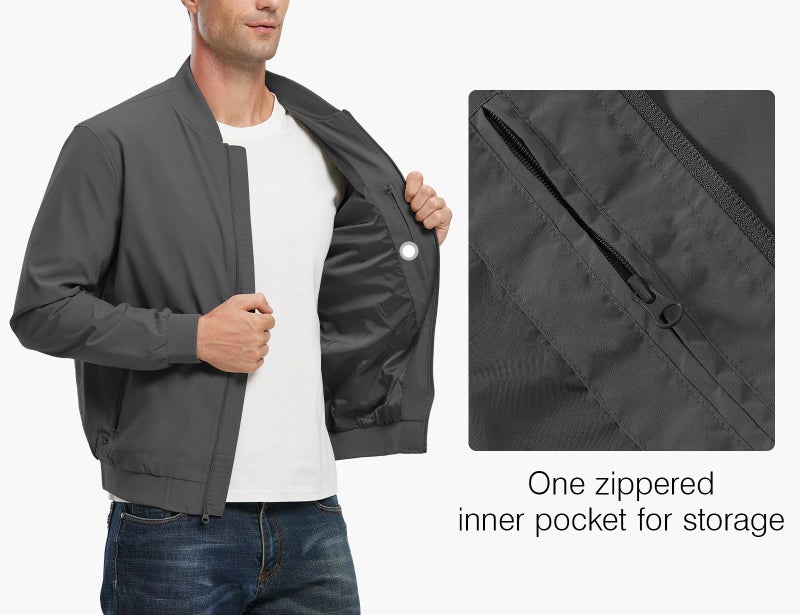 Rdruko Men's Windbreaker Lightweight Softshell Casual Athletic Flight Bomber Jacket(Grey, US XL) - Image 4
