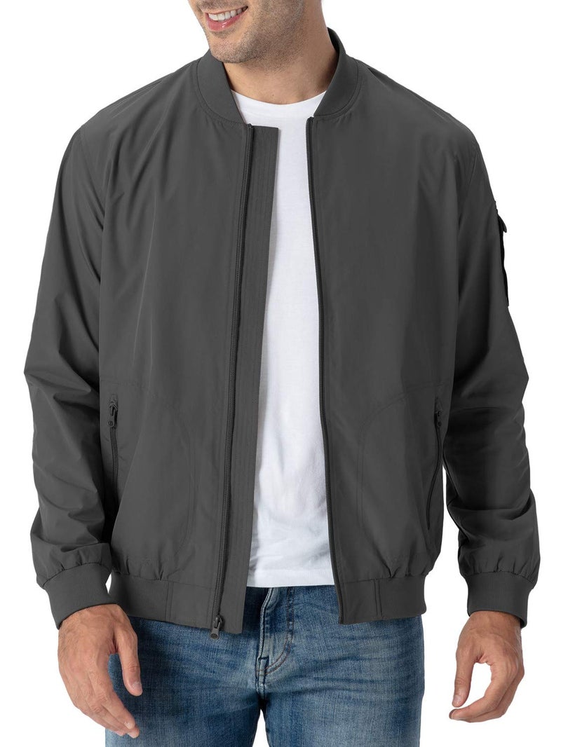 Rdruko Men's Windbreaker Lightweight Softshell Casual Athletic Flight Bomber Jacket(Grey, US XL) - Image 1