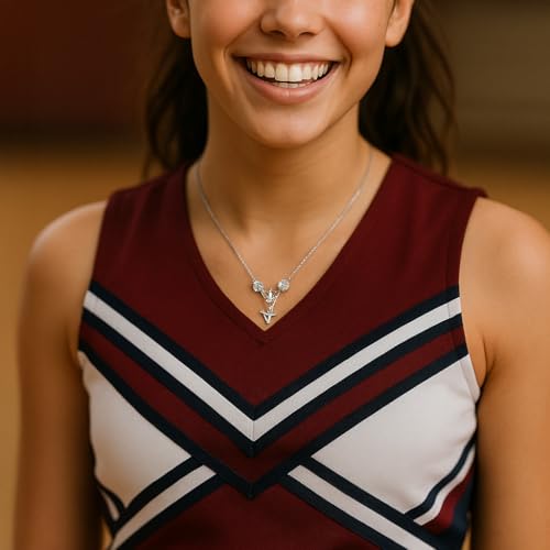 Spinningdaisy Crystal Cheerleader Necklace – 1-Inch Pom Pom Charm Pendant (Cheerleader With Pom poms) - Image 4