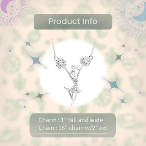 Spinningdaisy Crystal Cheerleader Necklace – 1-Inch Pom Pom Charm Pendant (Cheerleader With Pom poms) - Image 2