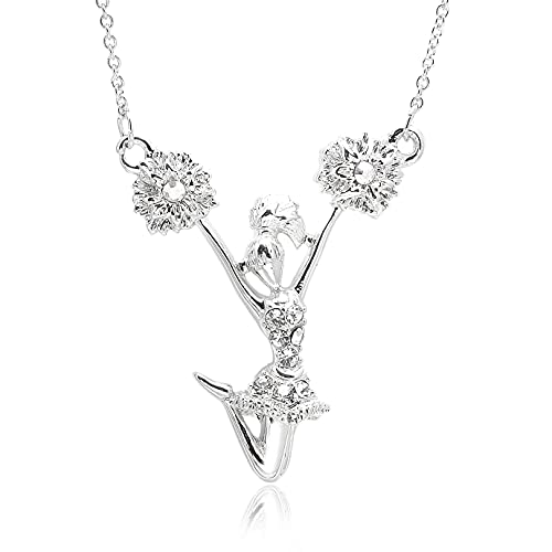 Spinningdaisy Crystal Cheerleader Necklace – 1-Inch Pom Pom Charm Pendant (Cheerleader With Pom poms) - Image 1