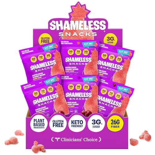 Shameless حلوى شاميليس سناك سوبر ساور تشيري بوم - 6 عبوات من حلوى الجيلي منخفضة السعرات الحرارية والكربوهيدرات كيتو - Image 1