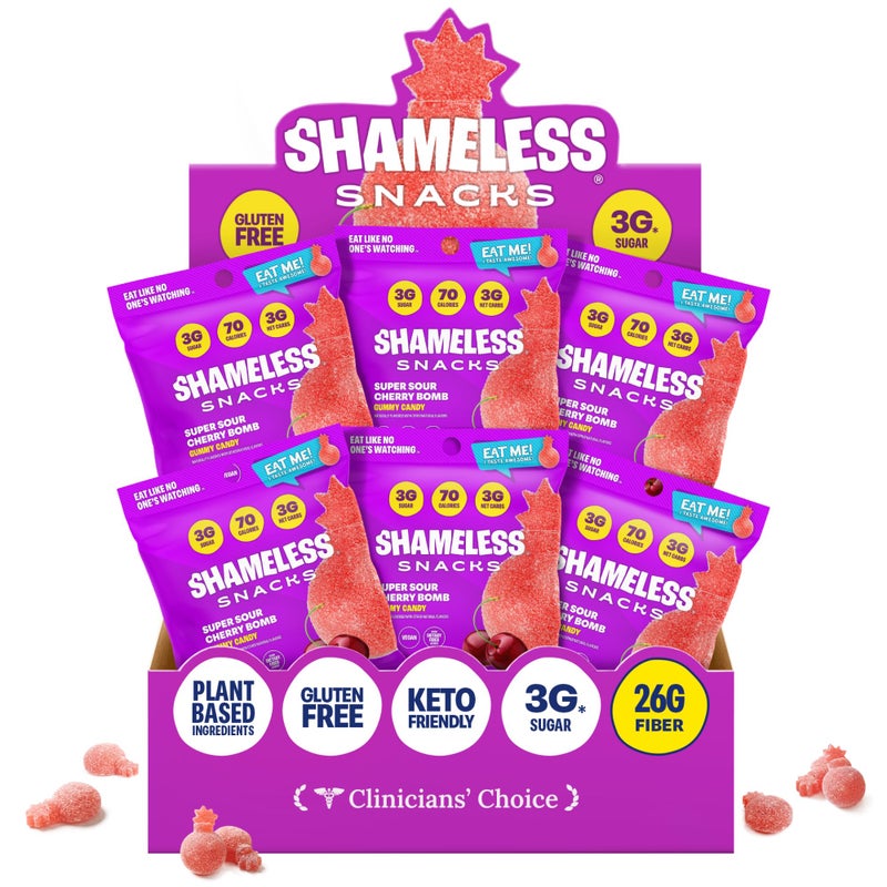 Shameless حلوى شاميليس سناك سوبر ساور تشيري بوم - 6 عبوات من حلوى الجيلي منخفضة السعرات الحرارية والكربوهيدرات كيتو - Image 3