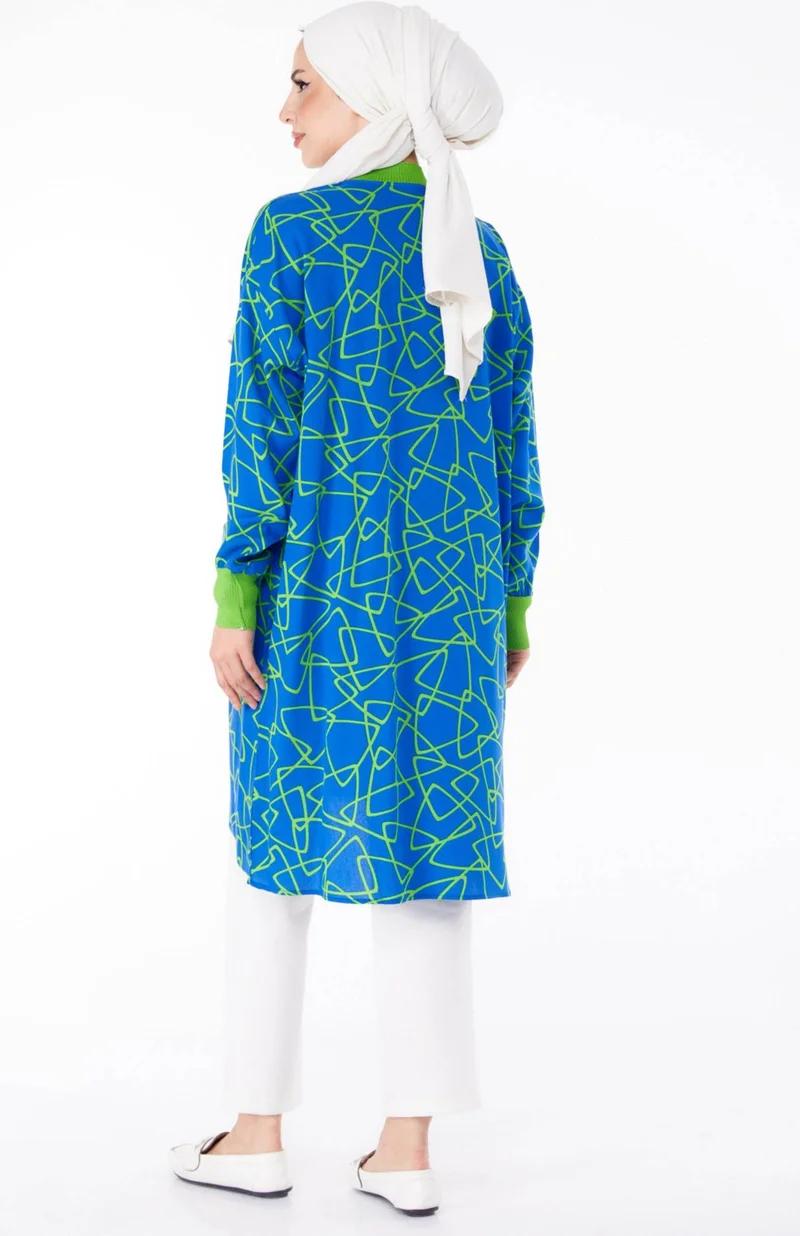 Tofisa Plain Judge Collar Women's Blue Buttoned Patterned Tunic - 25626