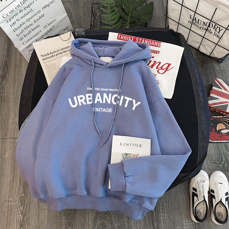 Winter Velvet Thick Hoodie Womens Loose Casual Long Sleeve Coat Blue  - Image 1