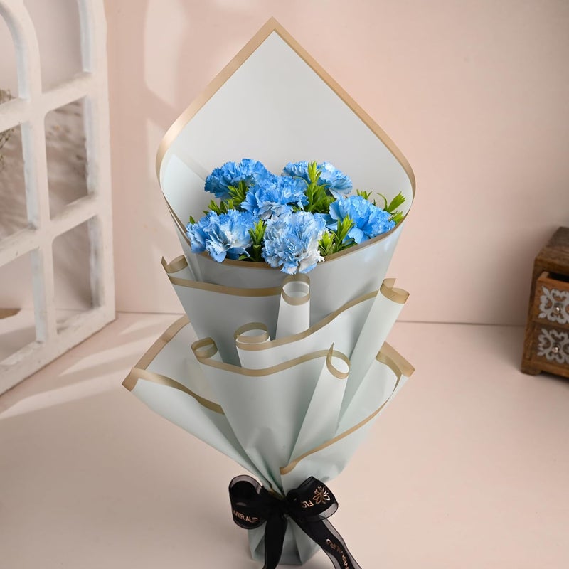 Floweraura FlowerAura Fresh Live Flower Bouquet of 6 Blue Carnations Flowers For Birthday Gift Anniversary Gift Wedding Gift Valentines Day Gift Gift For Special Occasion Same Day Delivery  - Image 1